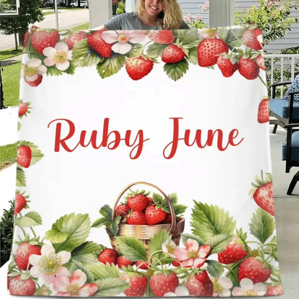 Strawberry Name Customized Blanket Gift for Girls