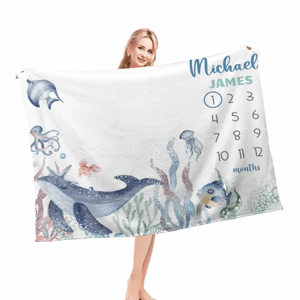 Personalized Blankets Customized Baby Blankets with Baby's Birth Month and Name