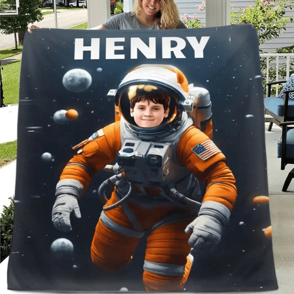 Personalized Astronaut Blanket With Photo, A Planet-Themed Gift For Outer Space Enthusiasts!