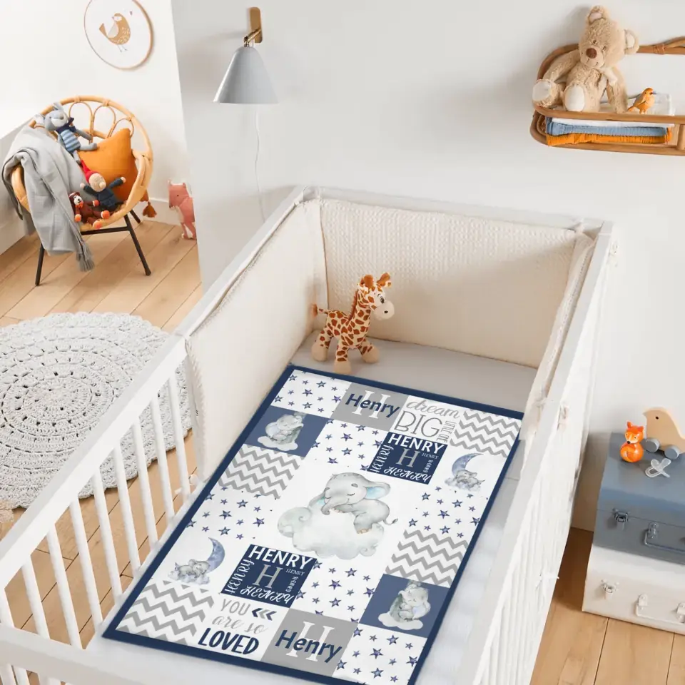 Sleeping Elephant Star Name Customized Baby Blanket