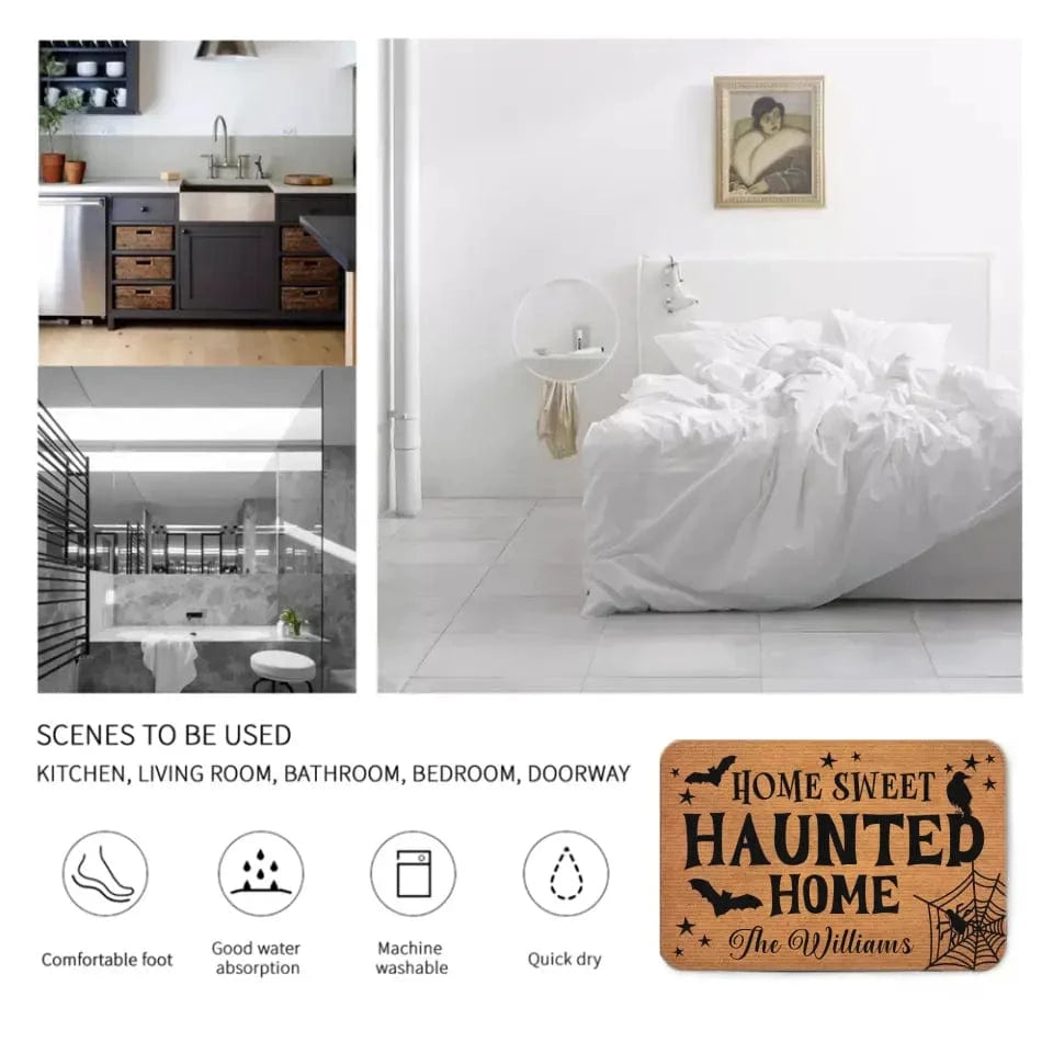 Custom Home Sweet Haunted Home Doormat - Family Personalized Home Decor Decorative Mat - Halloween Gift For Family Members