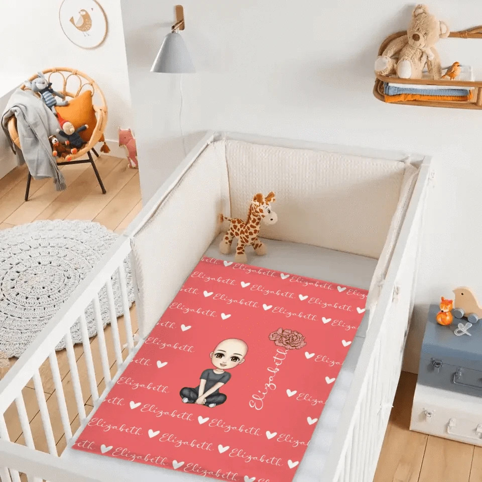 Cute Cartoon Character - Personalised Name Heart Birth Flower Soft Throw Blanket - A Gift For Birthday Person,Friend,Family