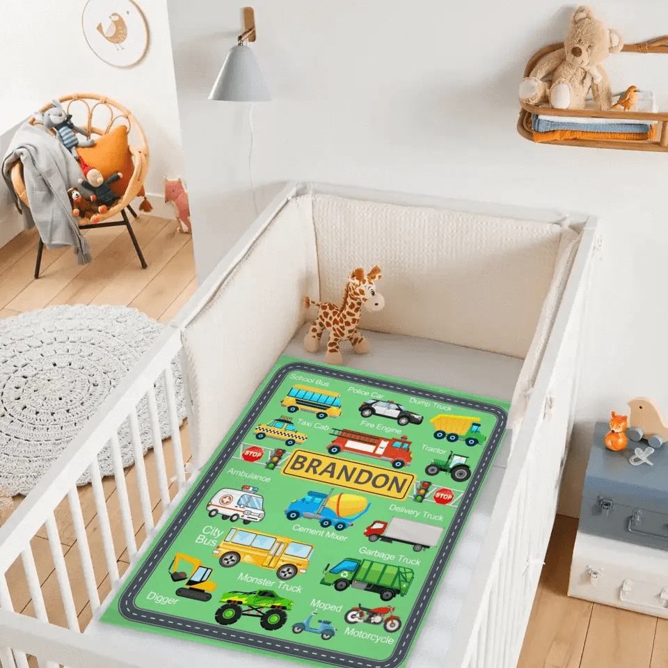 Cars, Trucks And Diggers - Personalised multicolour Blanket With Name - A Gift For Child