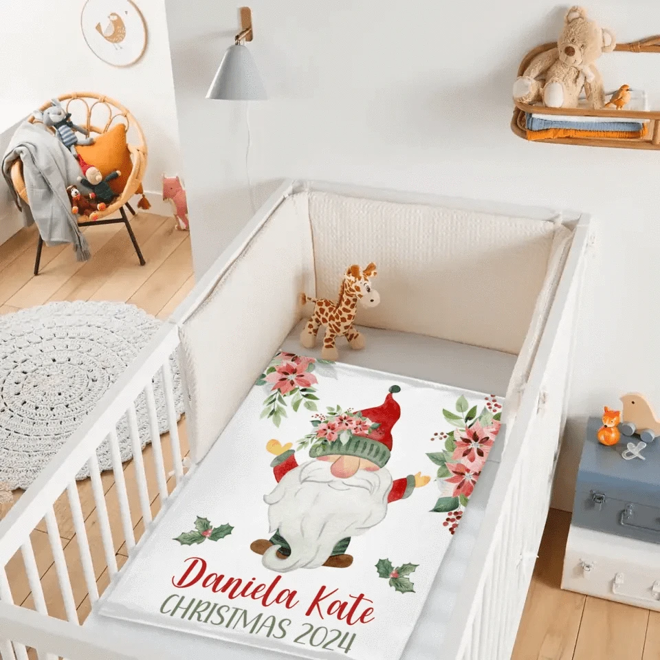 Christmas Gnomes and Flowers Custom Blanket - Merry Christmas Personalized Name Warm Blanket - Christmas Gift For Child,Friend