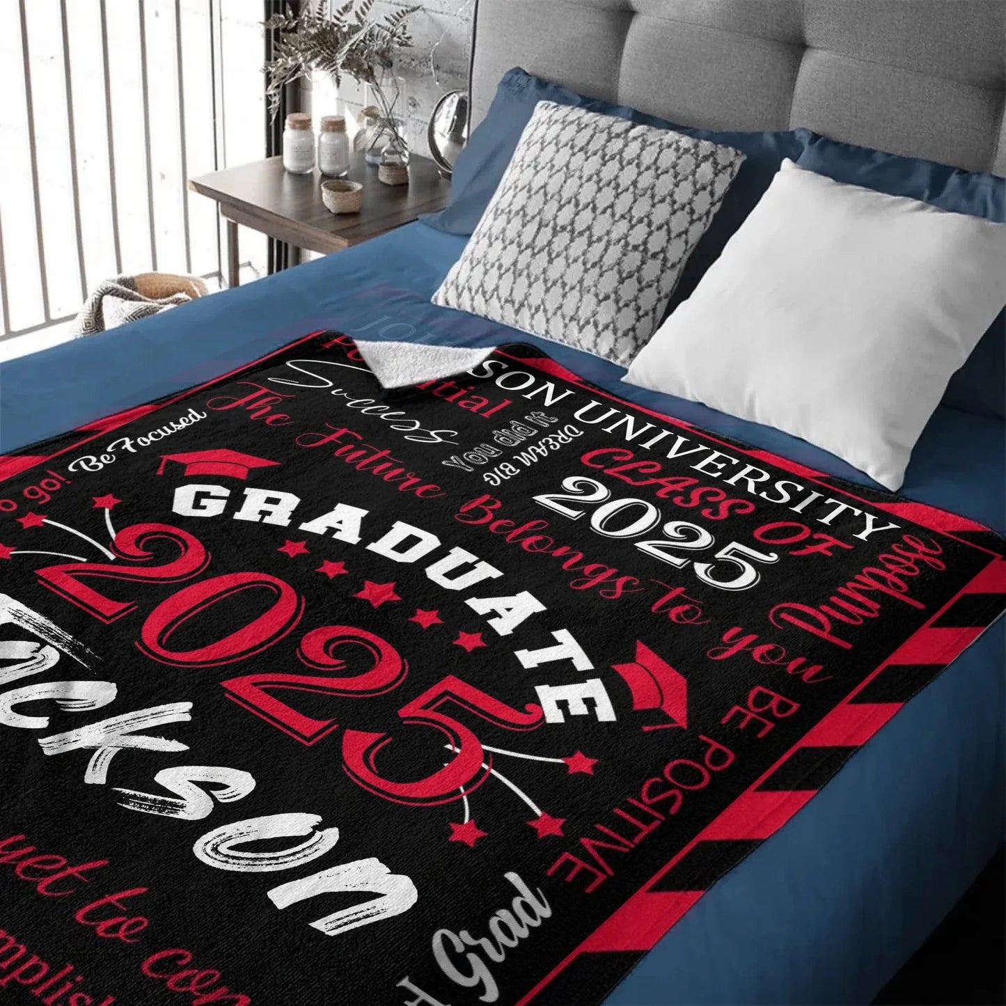Personalized Gift Blanket Custom Class of 2025 Graduation Blankets with Name School - The Best Is Yet To Come, Adventure Awaits
