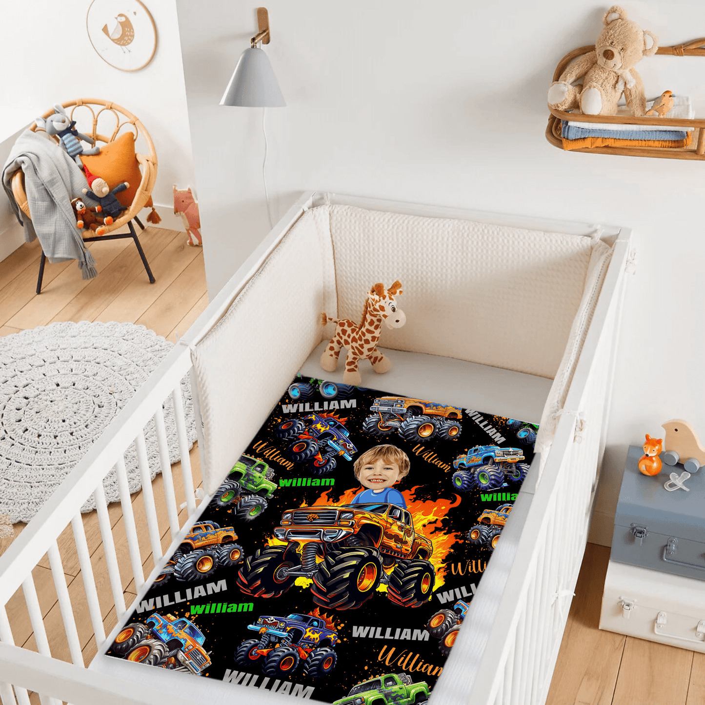 Name Face Custom Blanket Personalized Creative Boys Riding Truck Blanket