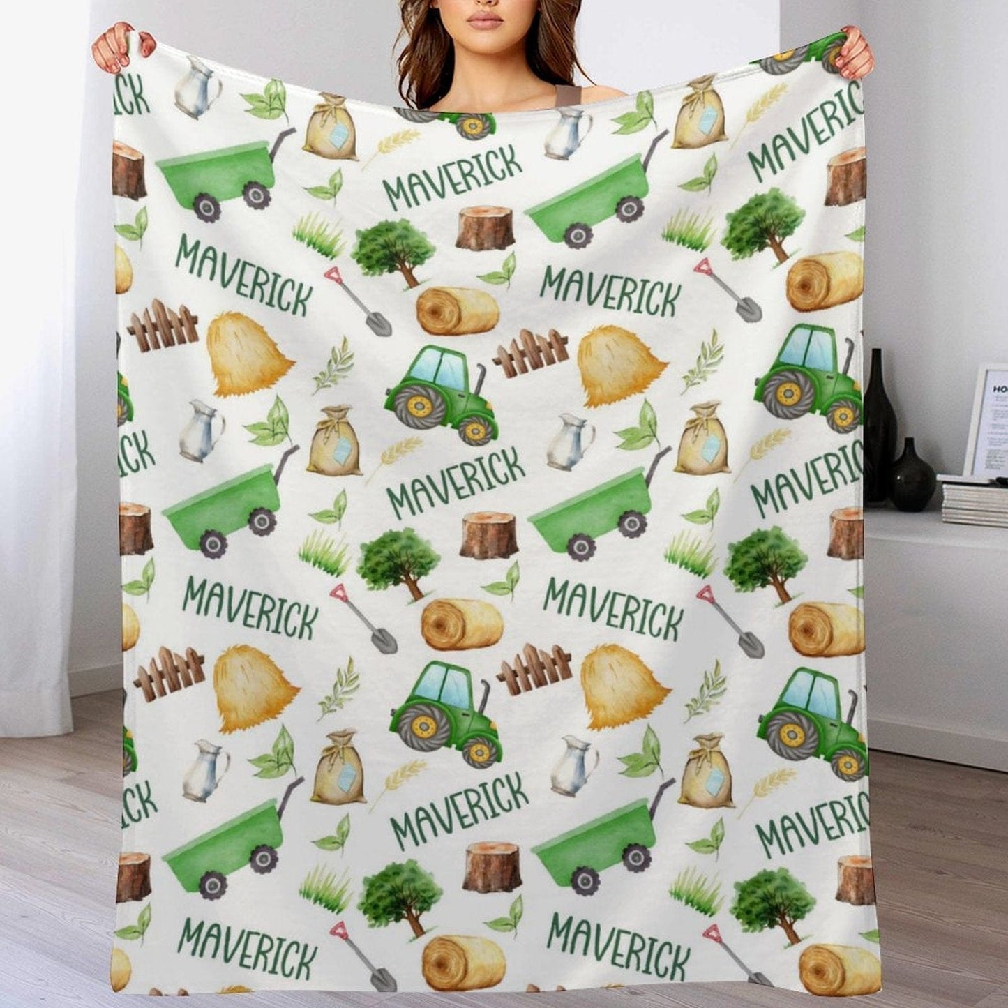 We pay shipping✈️Custom Farm Theme Tractor Baby Name Blanket