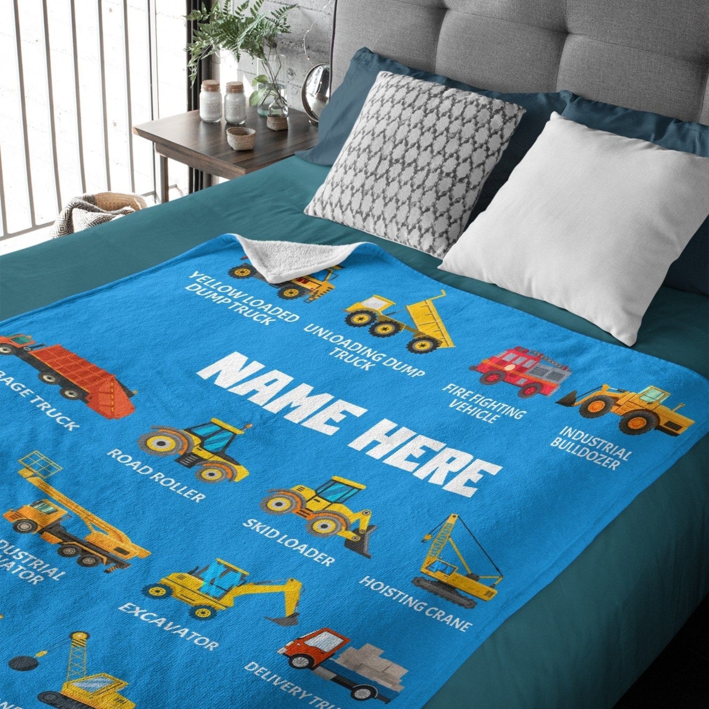 Personalized Construction Baby Blanket - Boys Gift