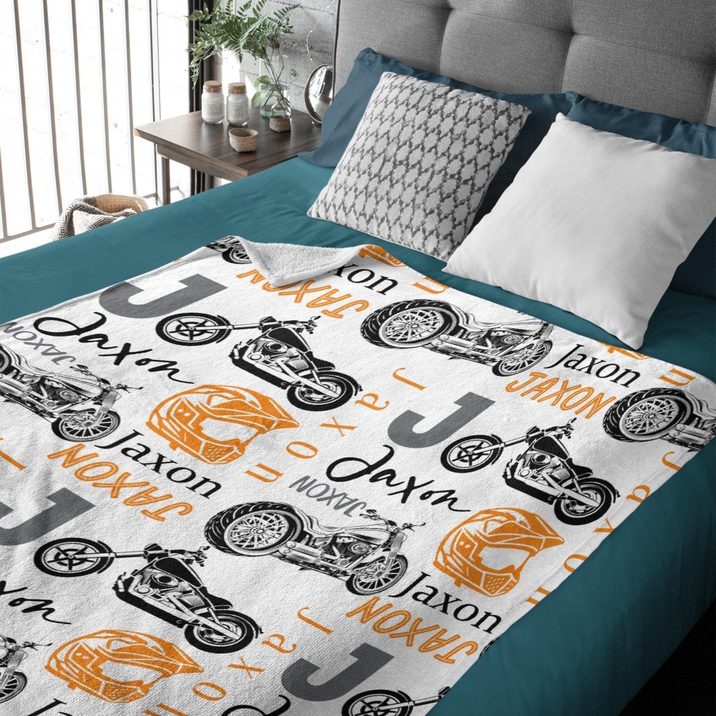 Personalized Motorcycle Theme Custom Name Blanket