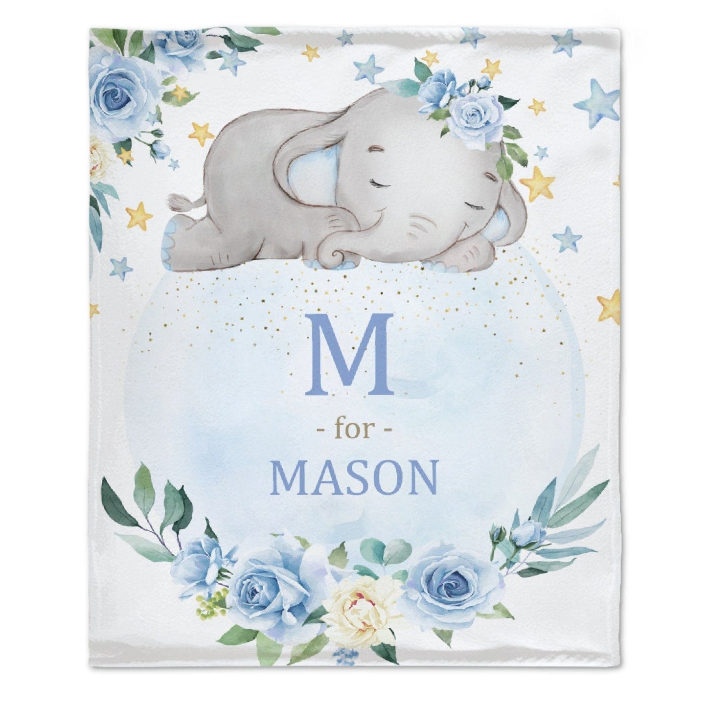 Customized Baby elephant Blanket With Personalized Name For Baby boys and girls