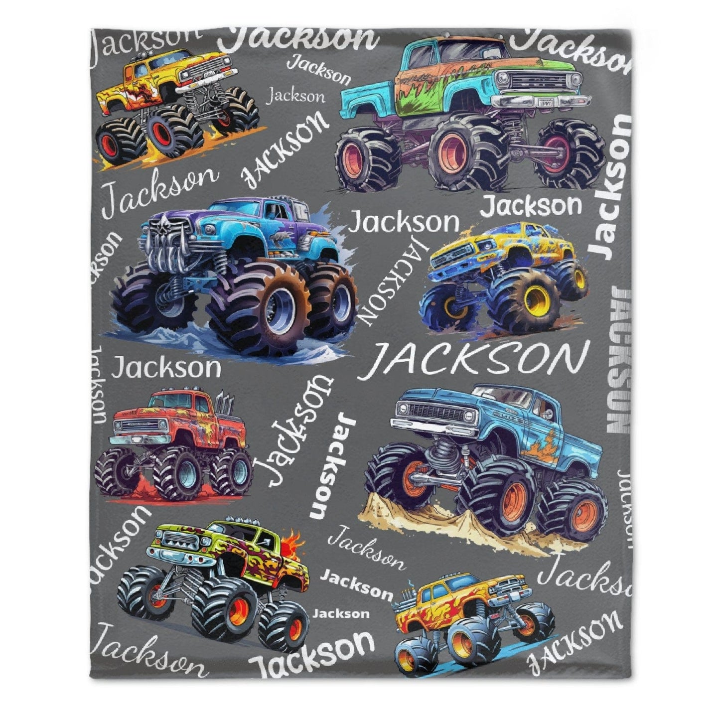 Personalized Custom Name Monster Trucks Blankets Blanket for Kids