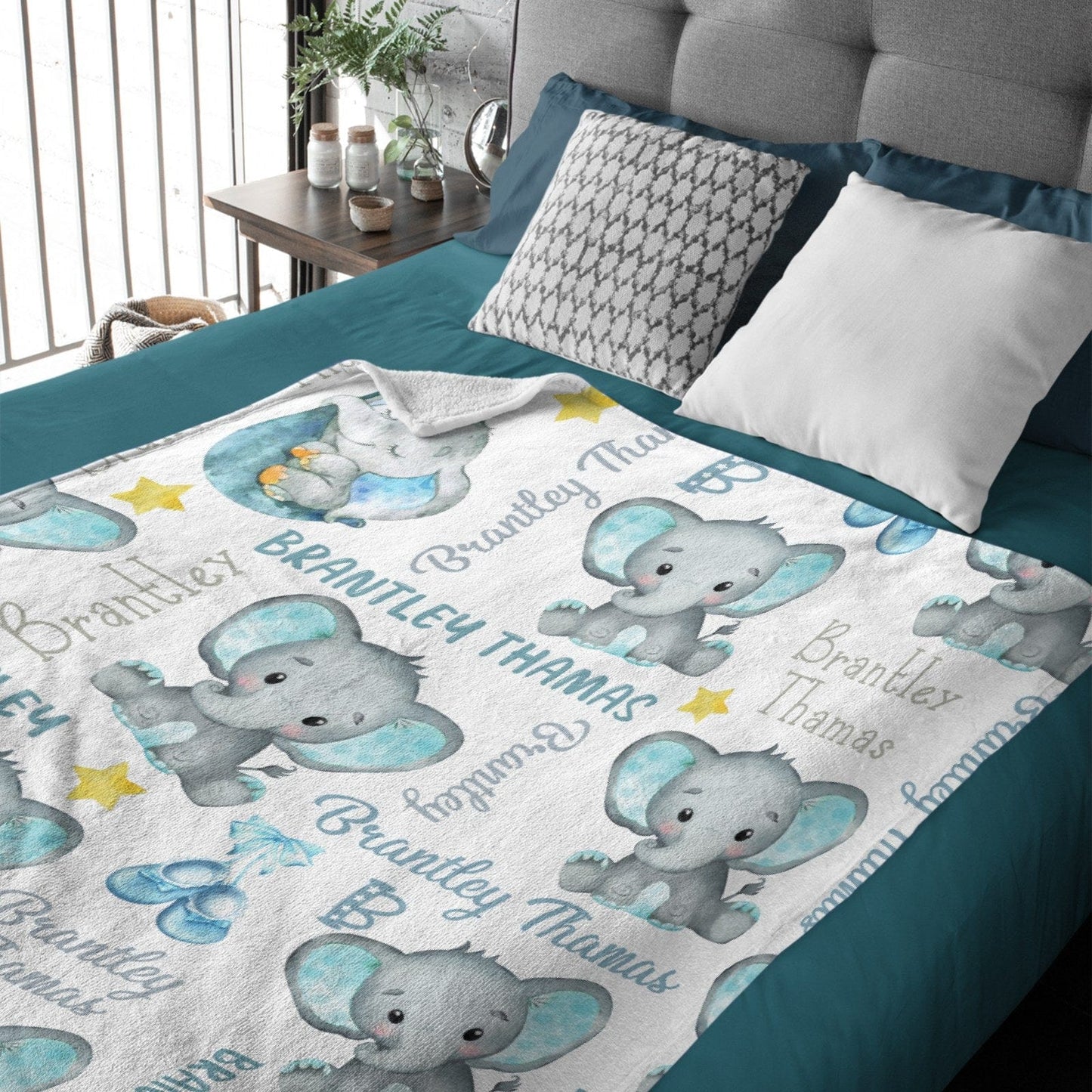 Personalized Name Elephant Baby Blanket