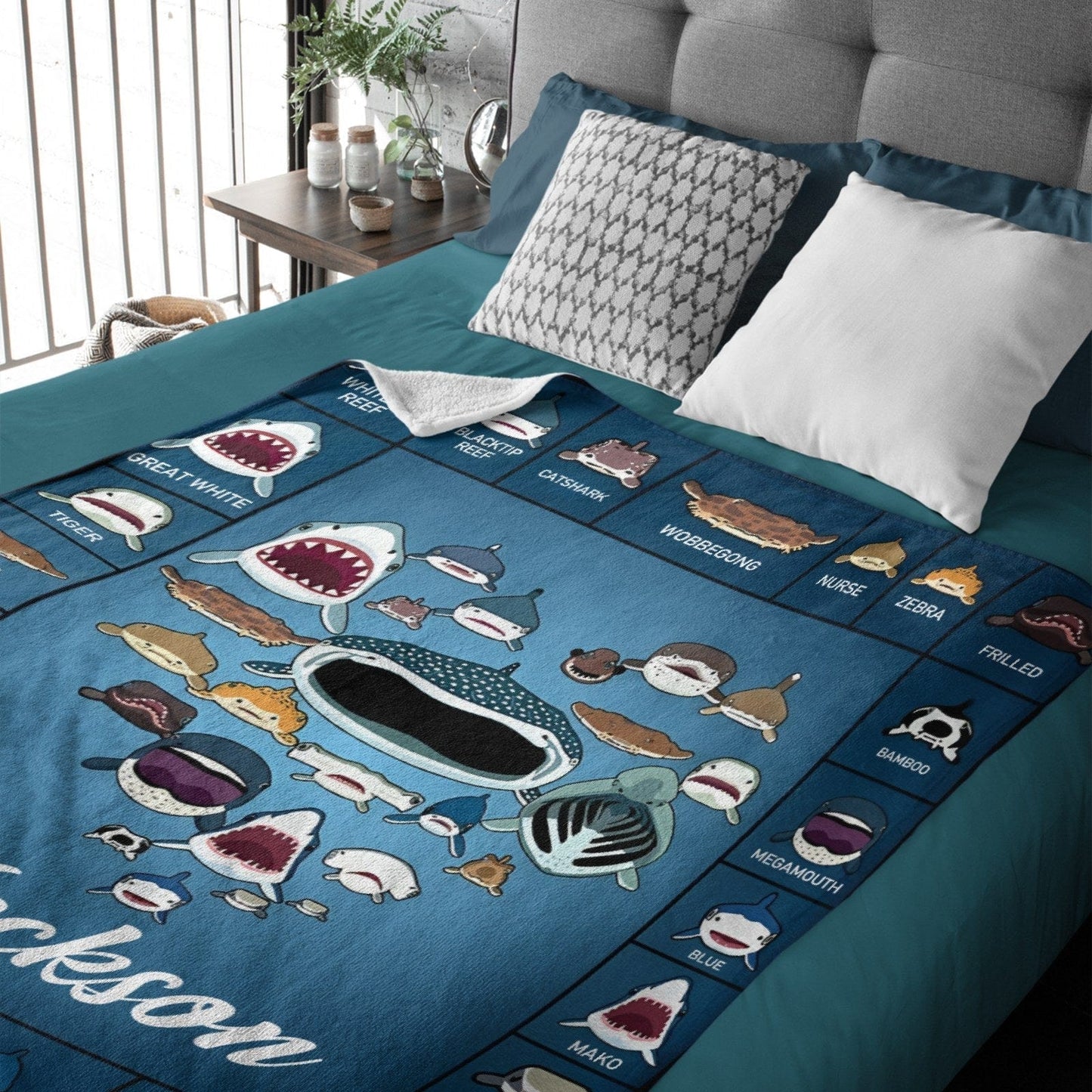 Personalized Shark Blanket Kids Custom Name Blanket