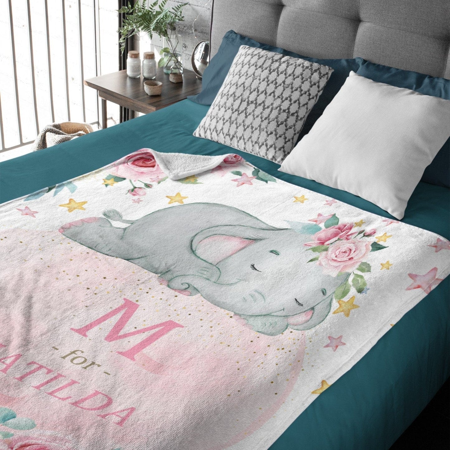 Customized Baby elephant Blanket With Personalized Name For Baby boys and girls