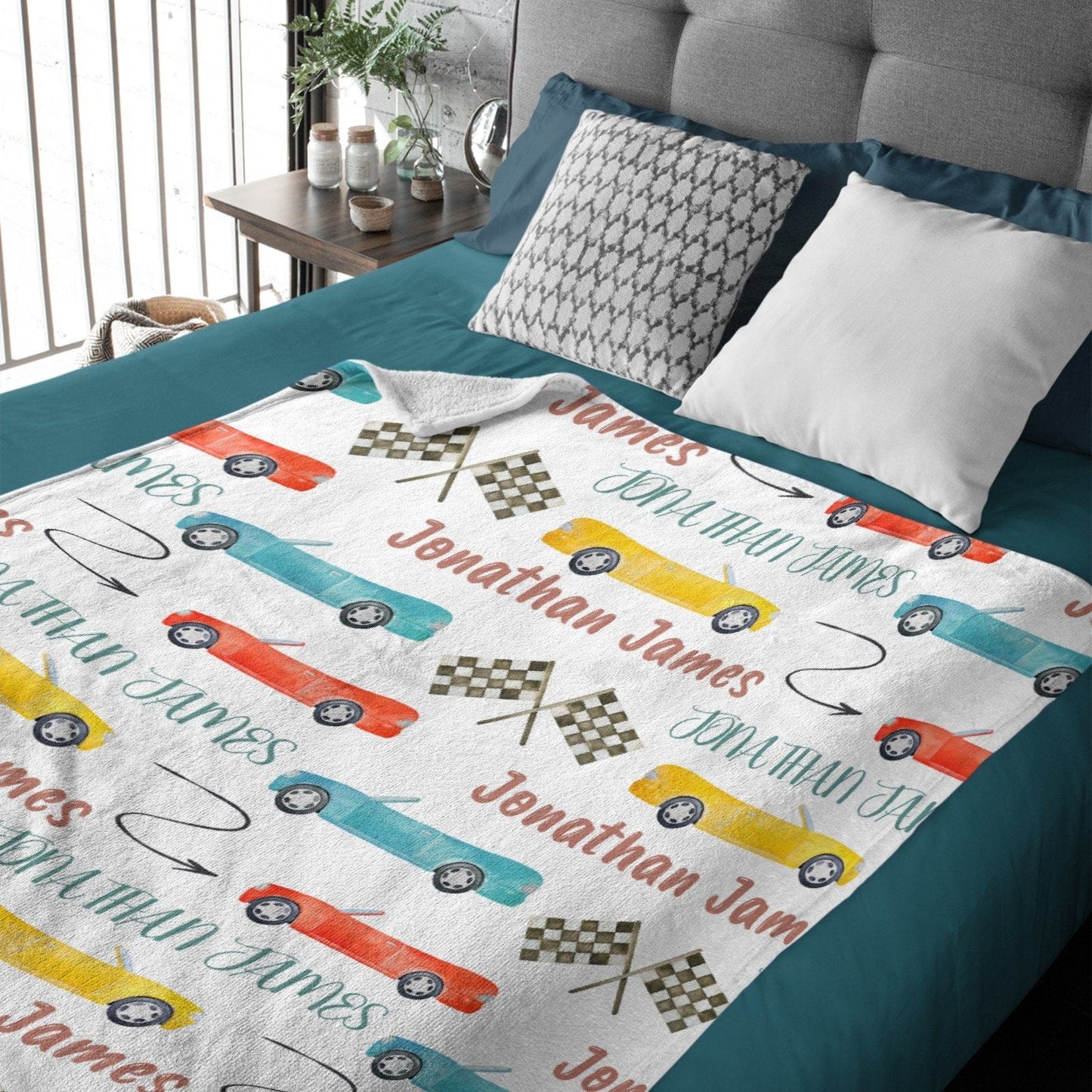 Personalized Name Race Car Baby Blanket