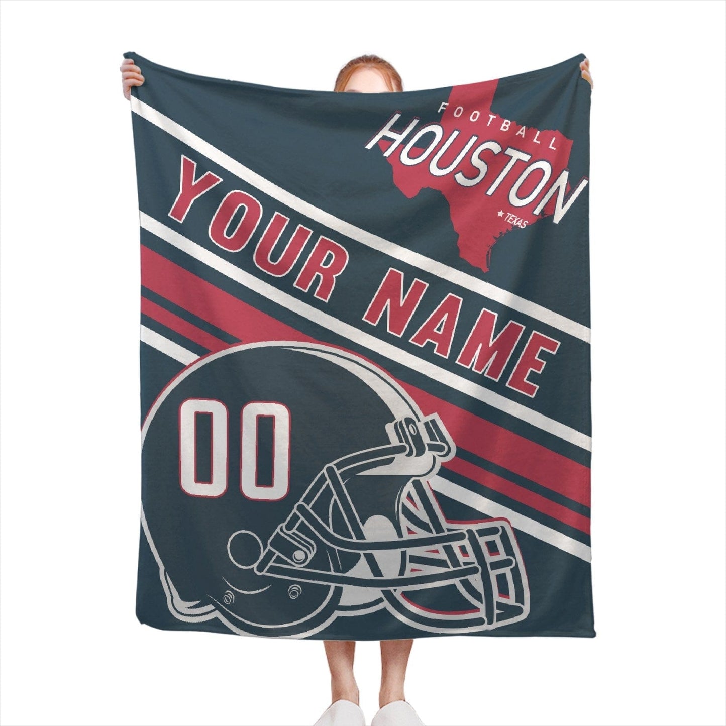 Personalized Football HOUSTON Custom Fans Add Name Number Blanket