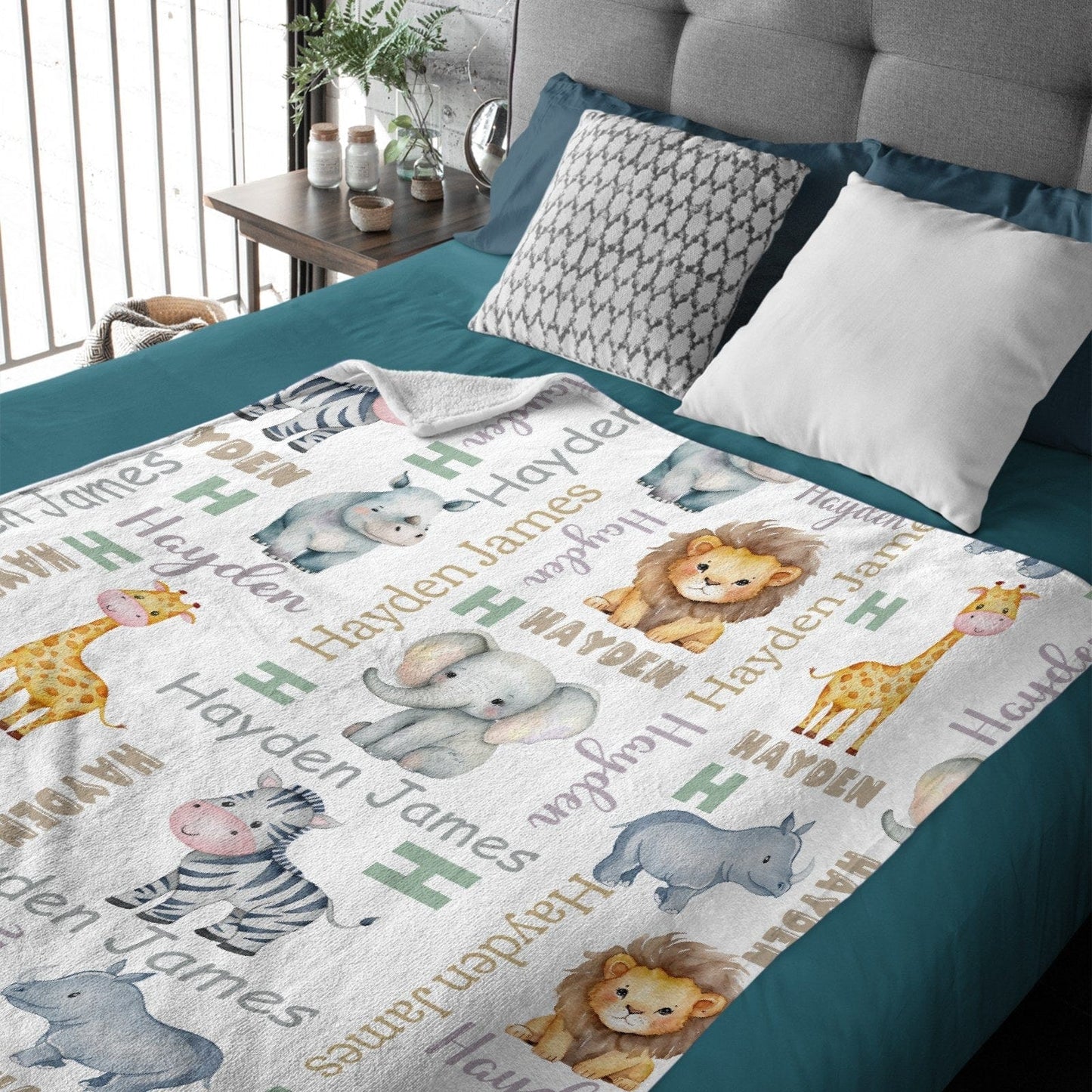 Baby Boy Safari Blanket Personalized Safari Animals Blanket