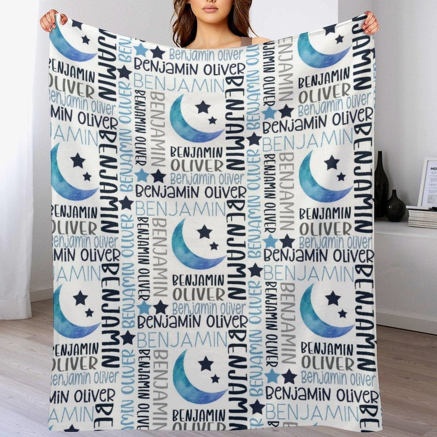 We pay shipping✈️Personalized Custom Baby Name Moon and Stars Blanket