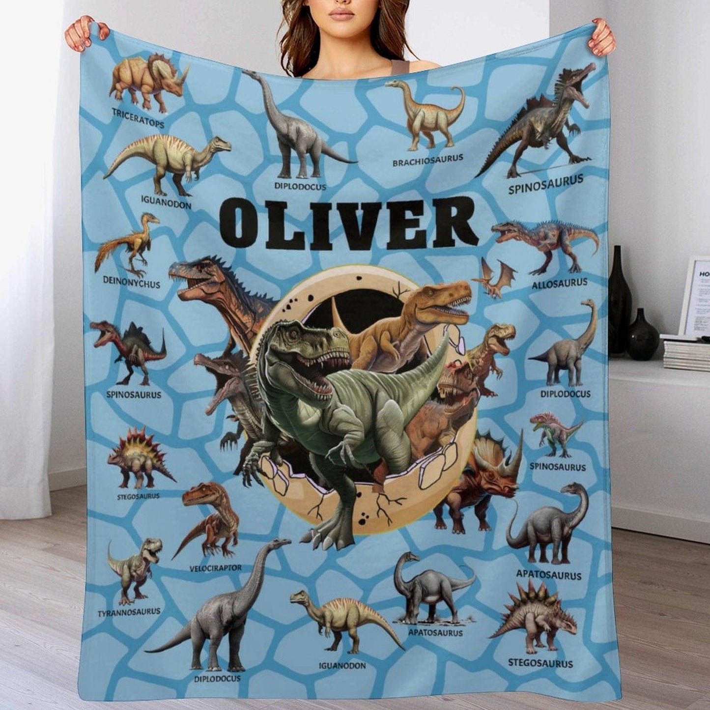 Personalized Custom Name Blankets - Dinosaur Theme