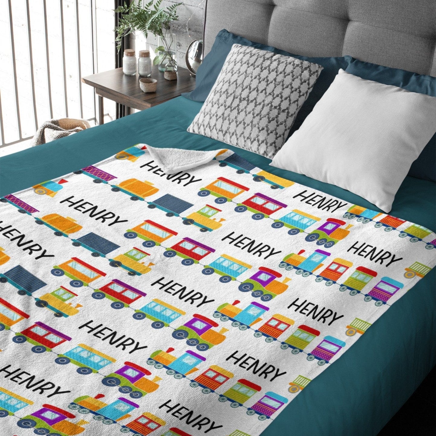 Personalized Name Cartoon Train Baby Blanket