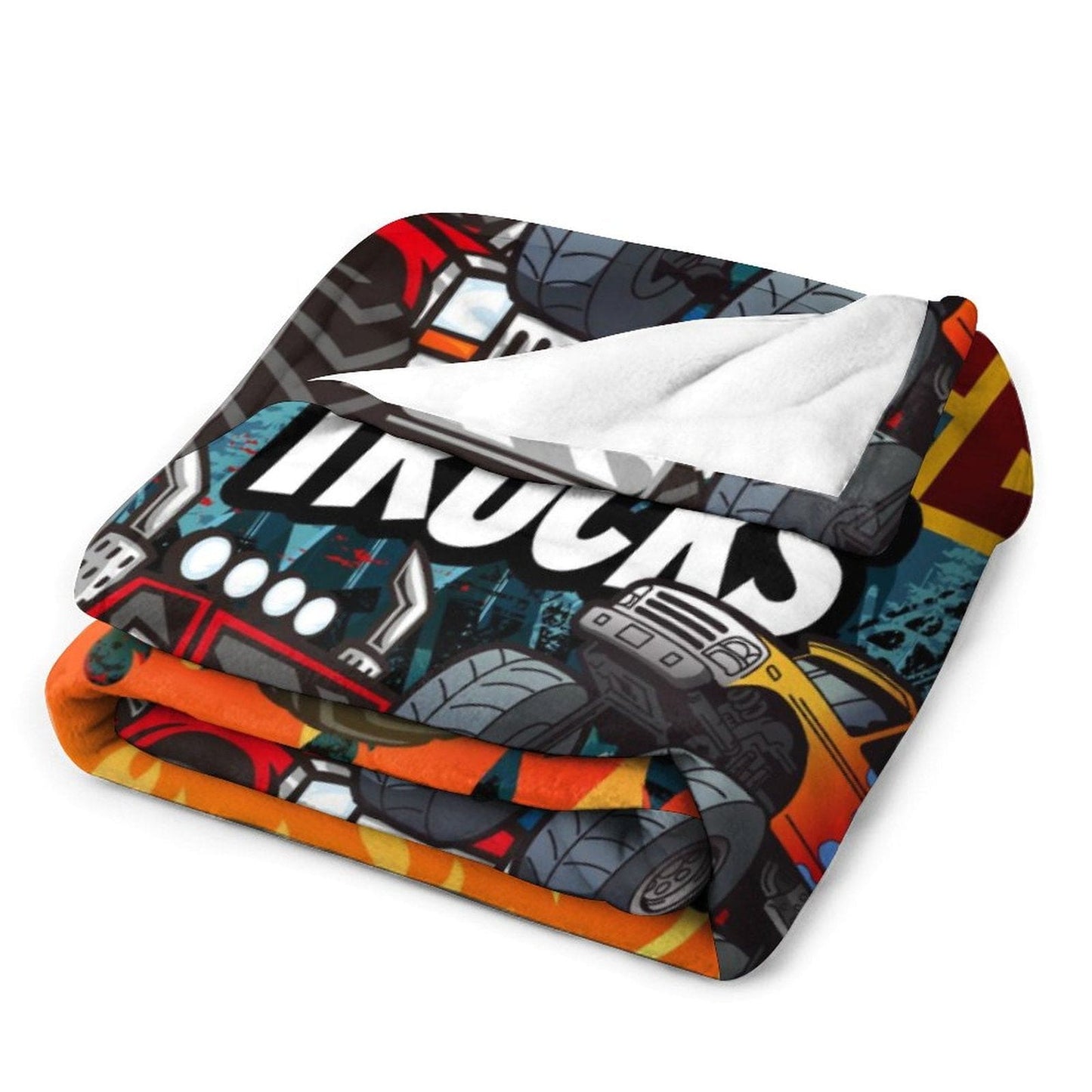 Custom Name Monster Cartoon Truck Kids Blanket