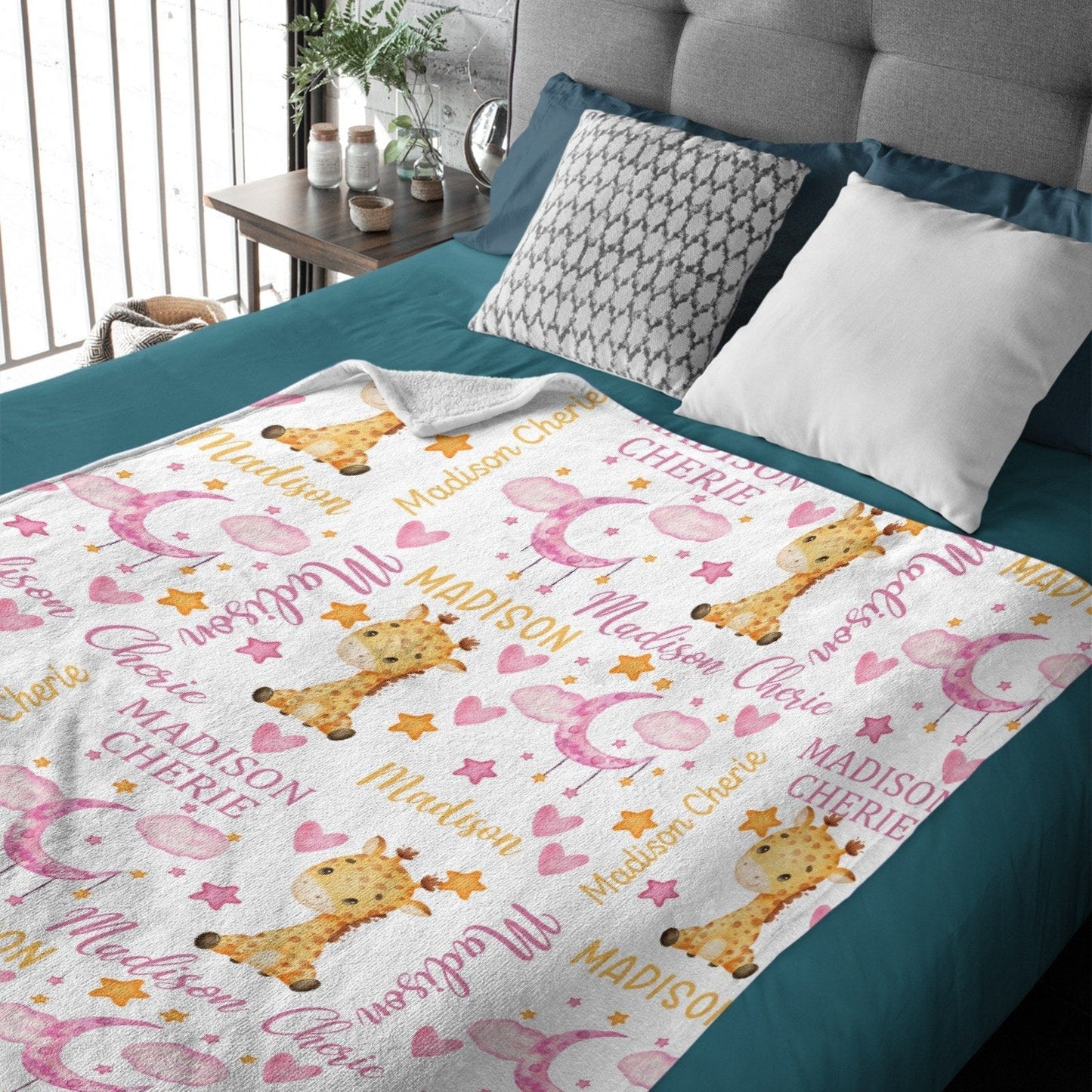 Custom Name Personalized Giraffe Baby Blanket