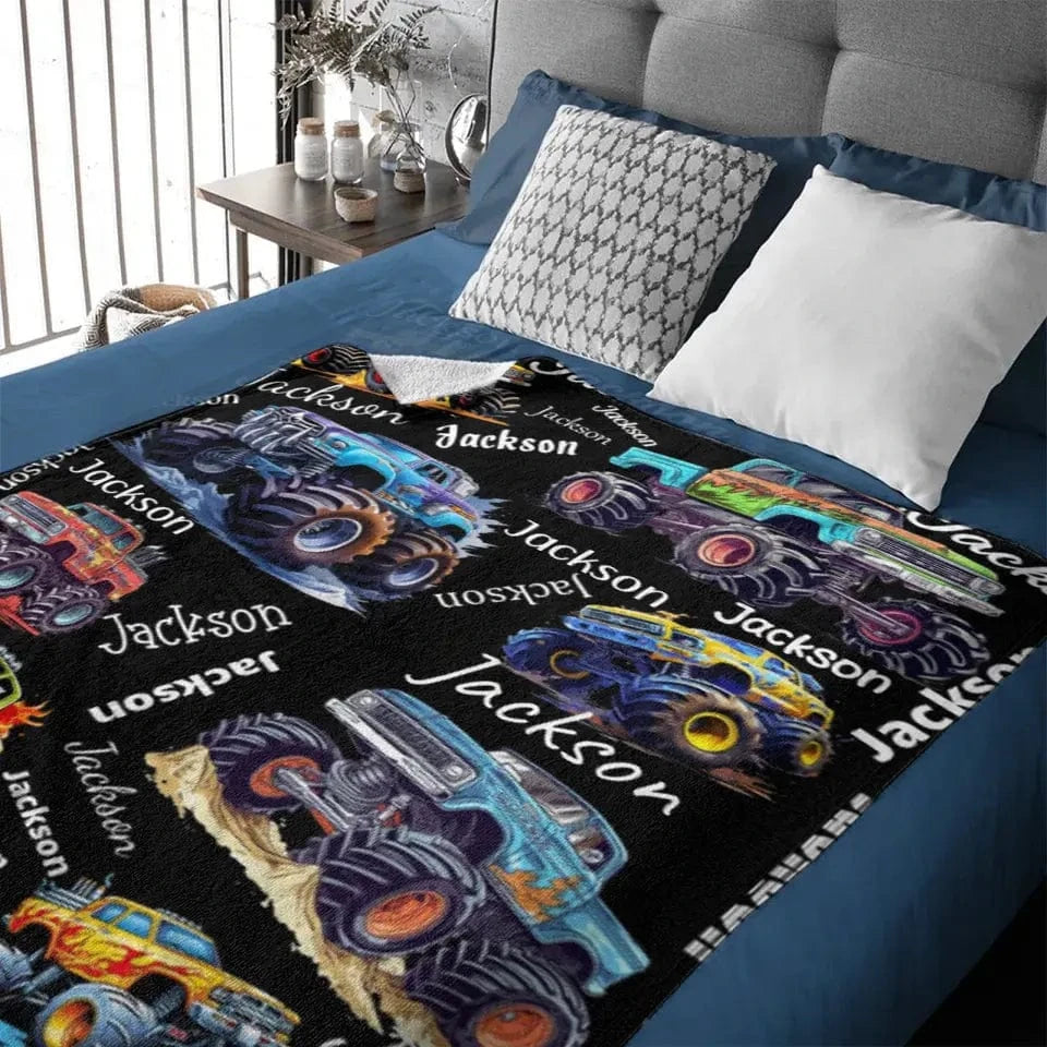 Personalized Monster Truck Blanket with Custom Name