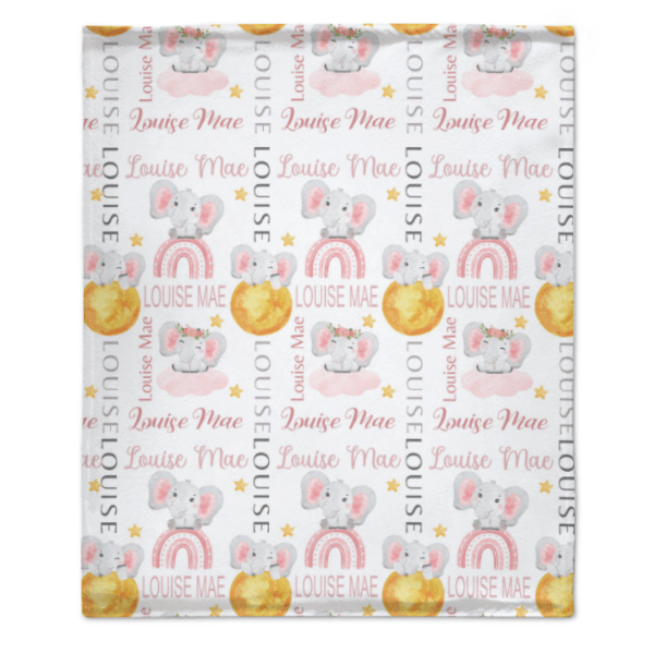 Personalized Elephant Moon and Stars Baby Blanket