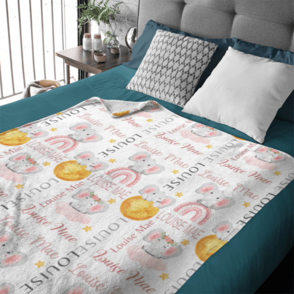 Personalized Elephant Moon and Stars Baby Blanket