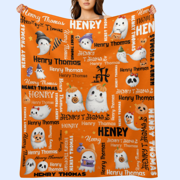 We pay shipping✈️Halloween Cute Ghost Name Custom Blanket - Halloween Gifts