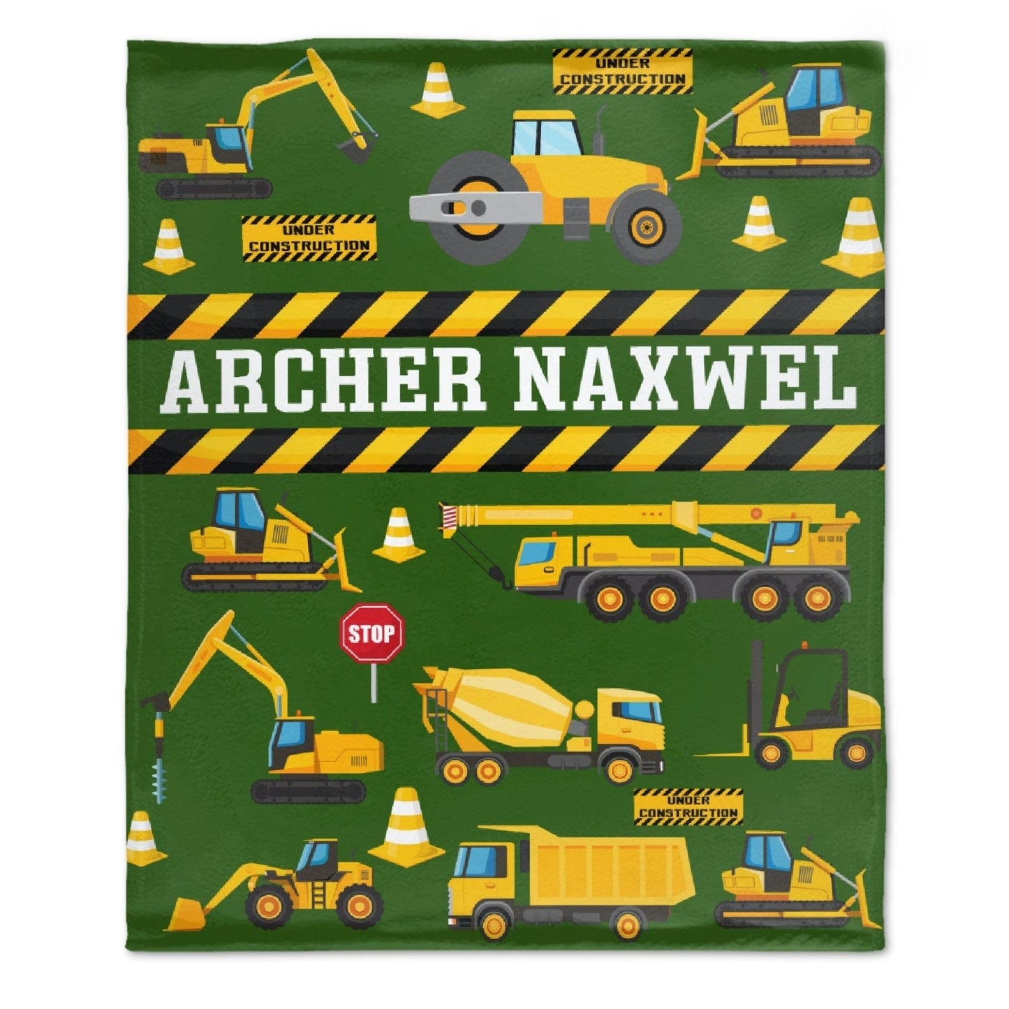 Personalized Name Custom Construction Vehicle Theme Blanket