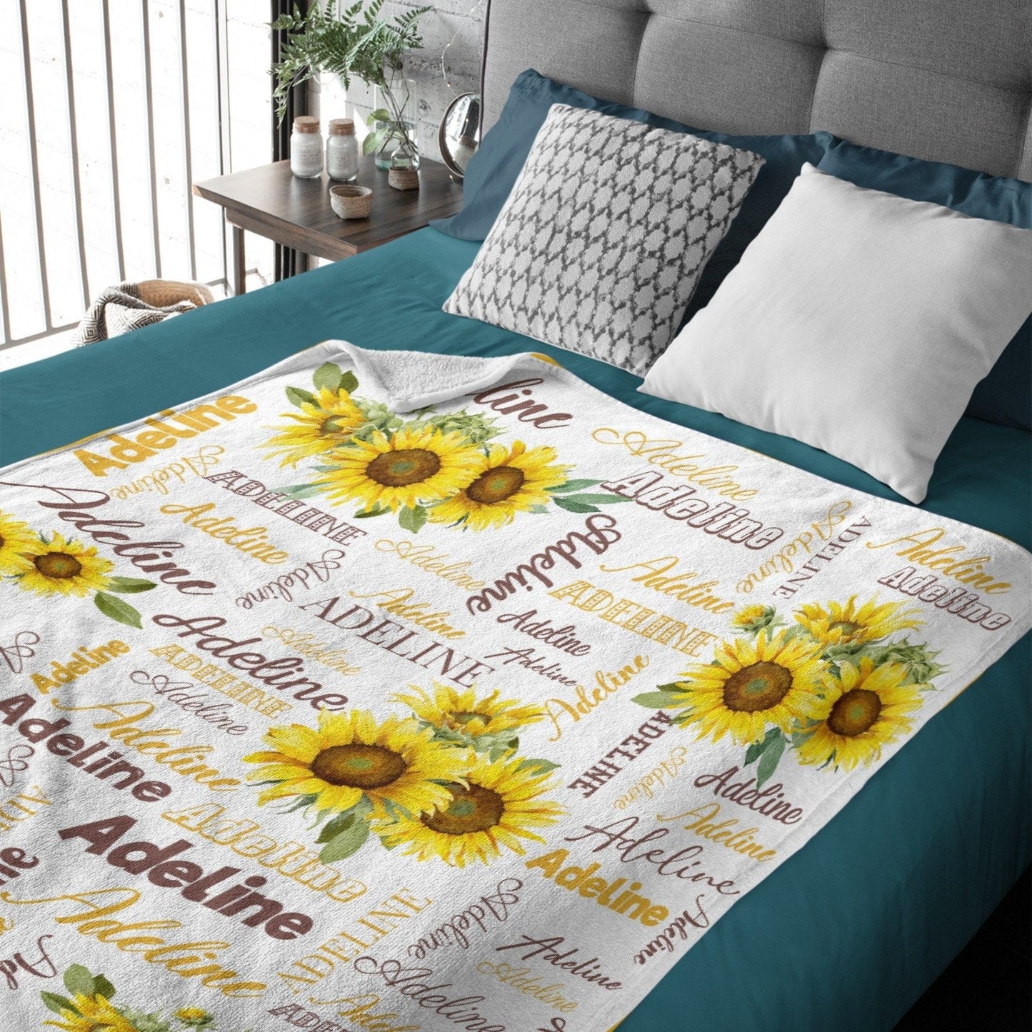 Personalized Customized Name Sunflower Blanket for Kids Baby Family