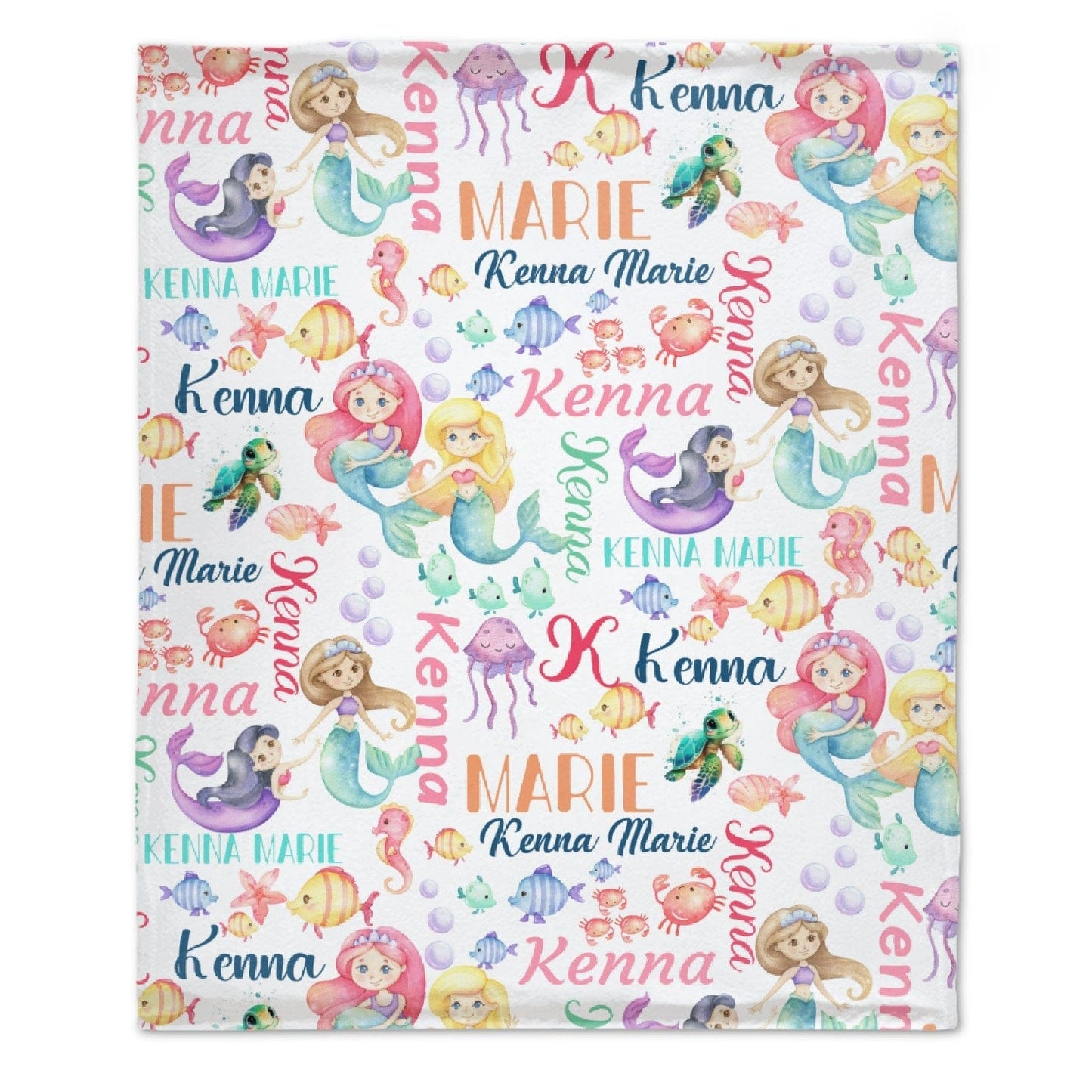 Personalized Mermaid Name Pattern Baby Blanket