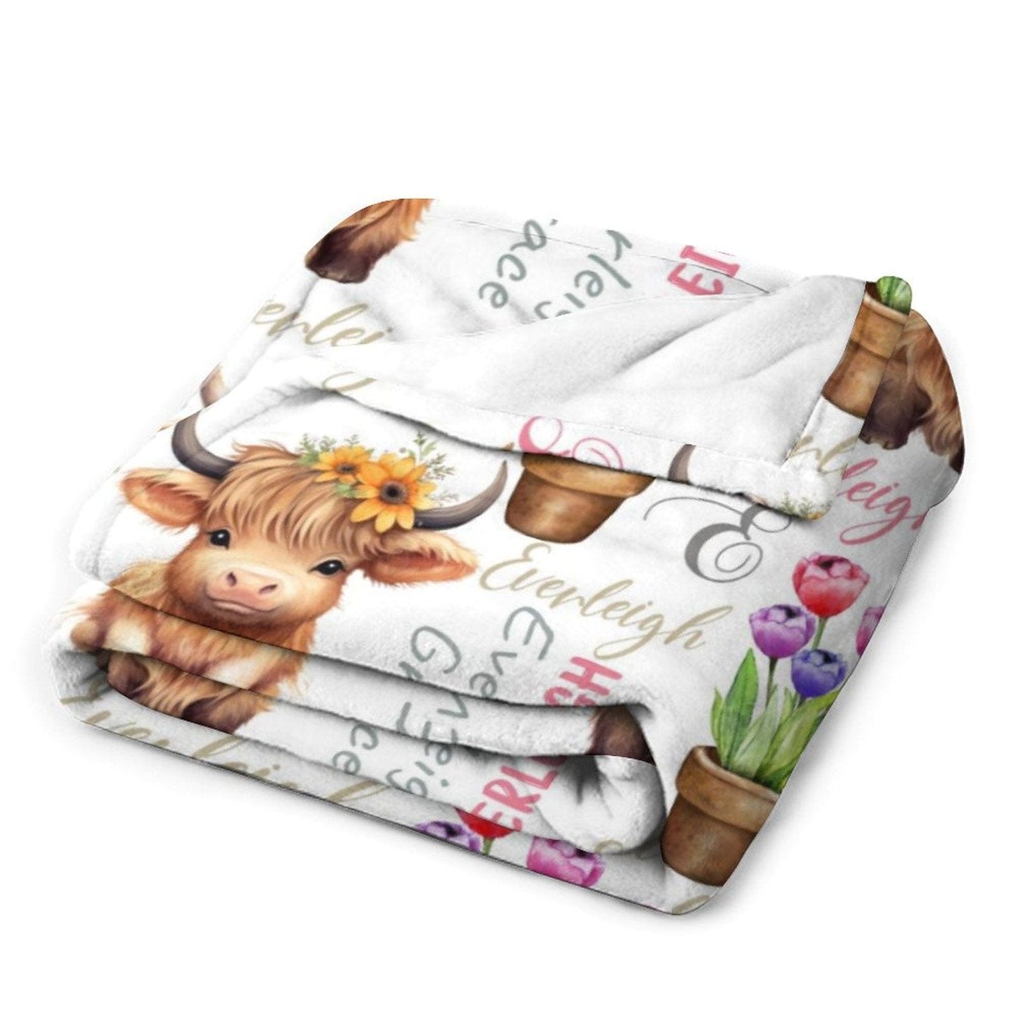 Personalized Name Baby Blanket Girl Animal Cow Blanket