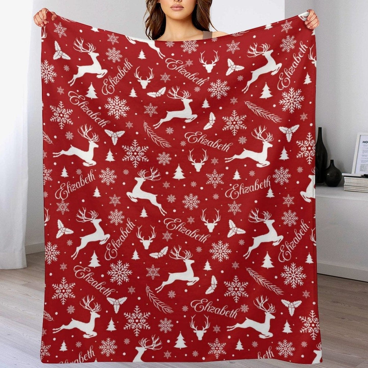 We pay shipping✈️Personalied Christmas Reindeer Prints Name Blanket