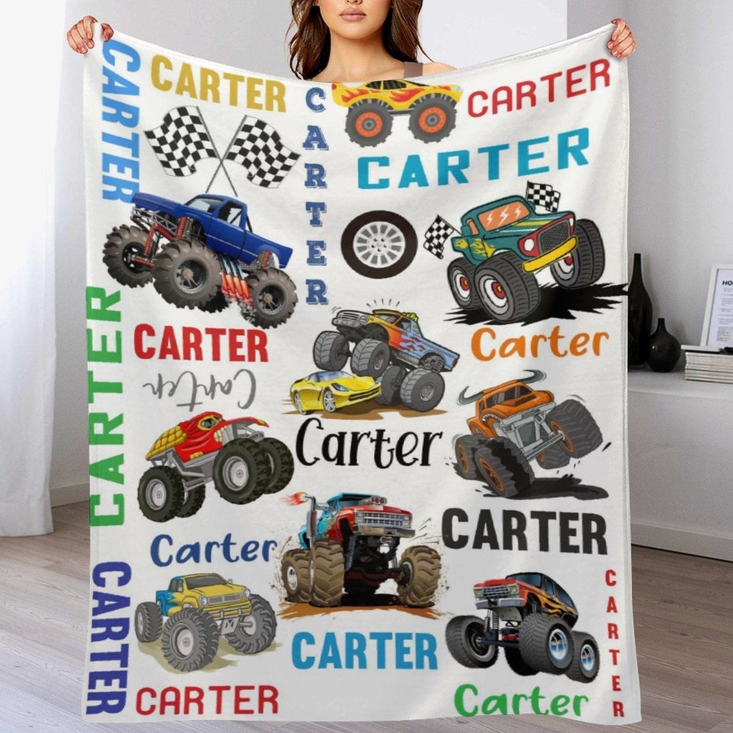 Personalized Name Customized Monster Truck Blanket