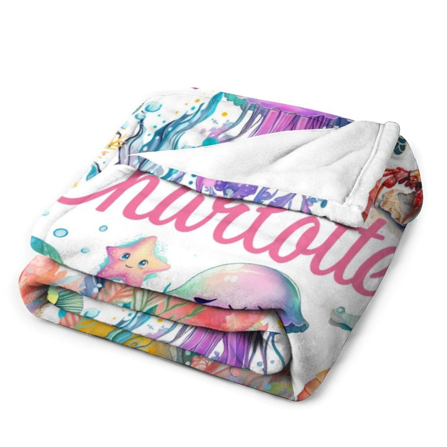 Personalized Baby Toddler Name Blanket-Watercolor Sea Animals