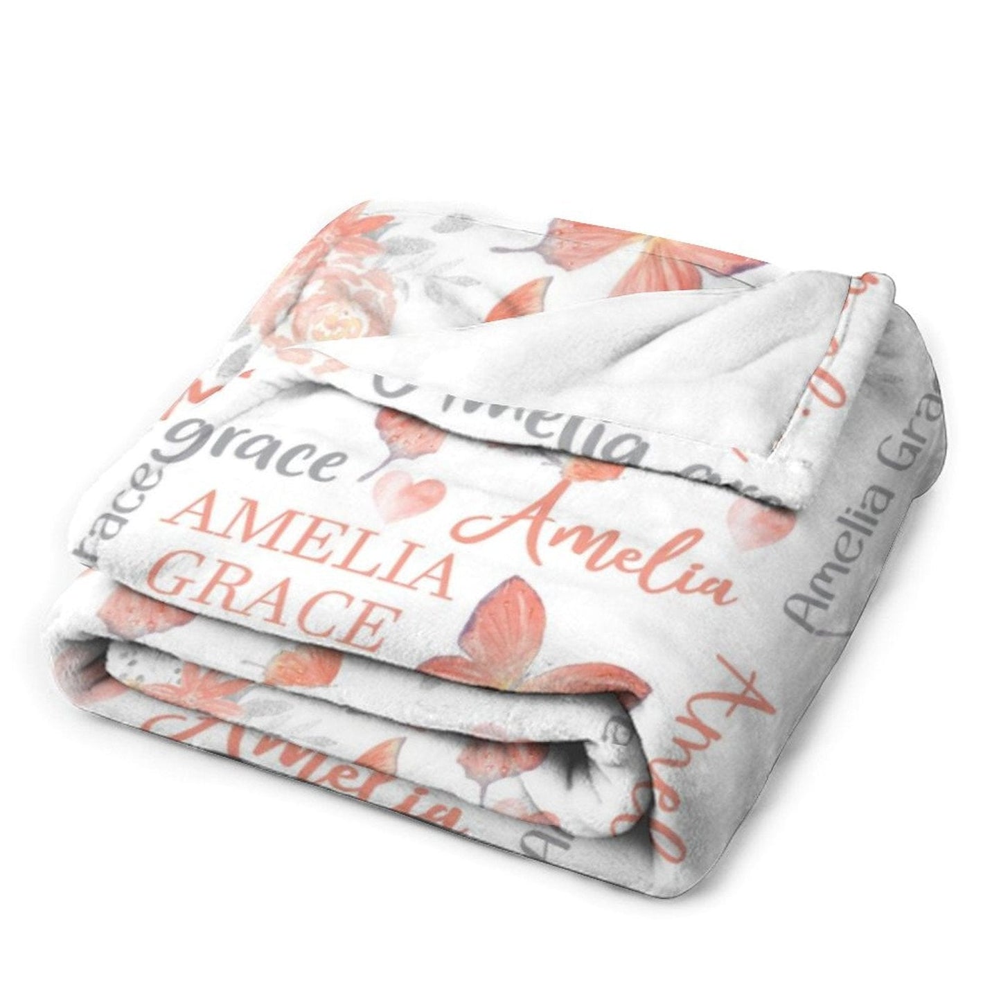 Personalized Butterfly Coral Floral Baby Girl Name Blanket