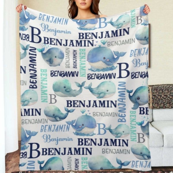 Personalized Sea Animal Whale Blanket - Baby Birthday Gift - Virudhaka