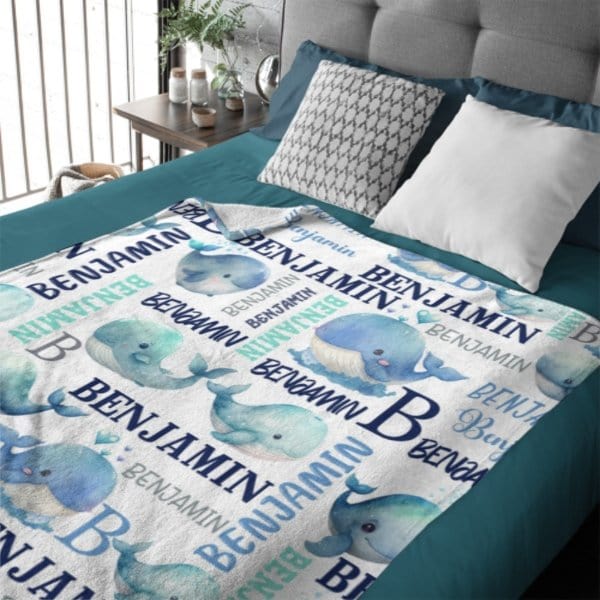 Personalized Sea Animal Whale Blanket - Baby Birthday Gift - Virudhaka