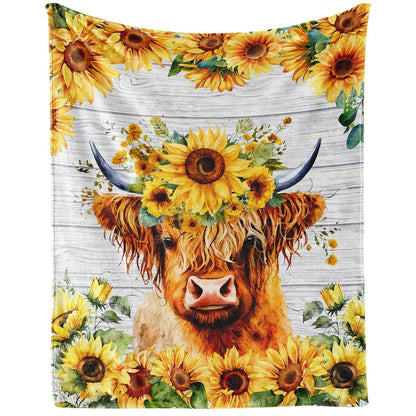 Highland Cow Blanket for Kids - Soft, Fuzzy & Cozy - 30"x40" Lap Size Throw Blanket for Couch, Office - Yellow Cute Warm Blankets Gifts