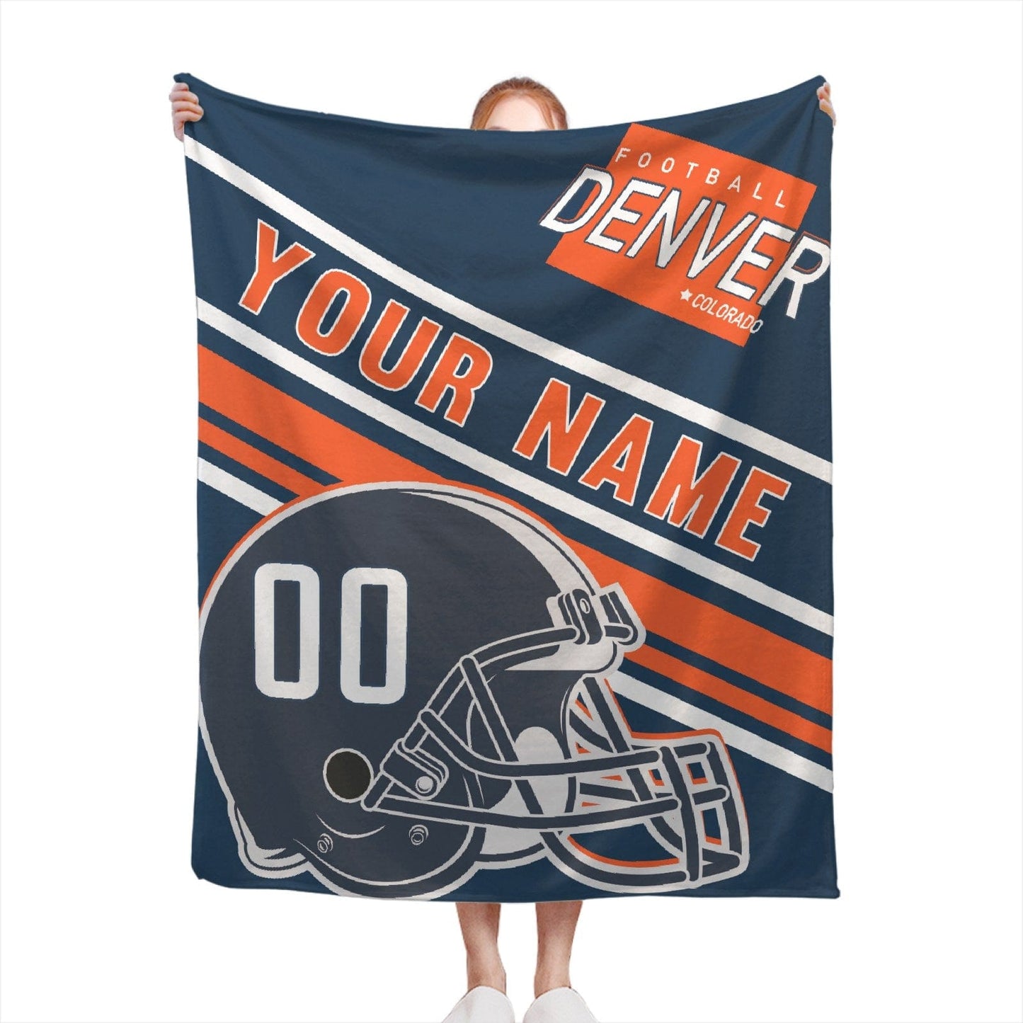 Personalized Football DENVER  Custom Fans Add Name Number Blanket