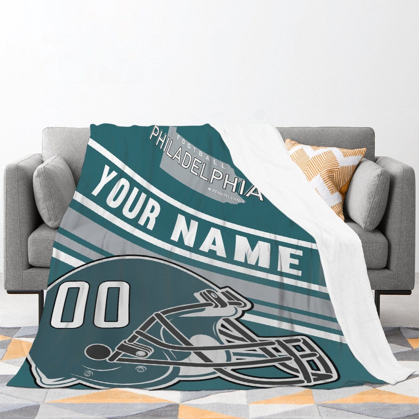 Personalized Football PHILADEL PHIA  Custom Fans Add Name Number Blanket