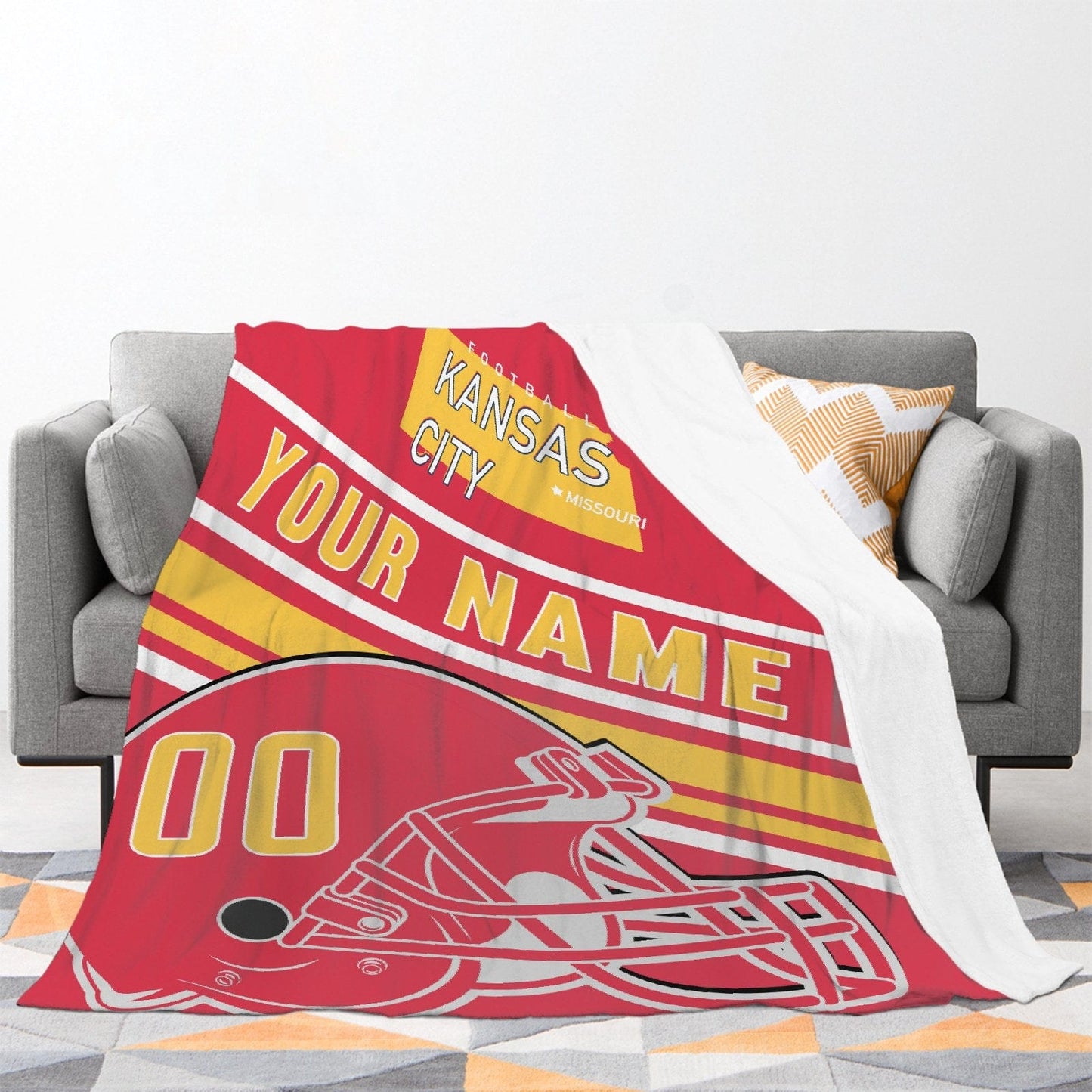 Personalized Football KANSAS CITY Custom Fans Add Name Number Blanket
