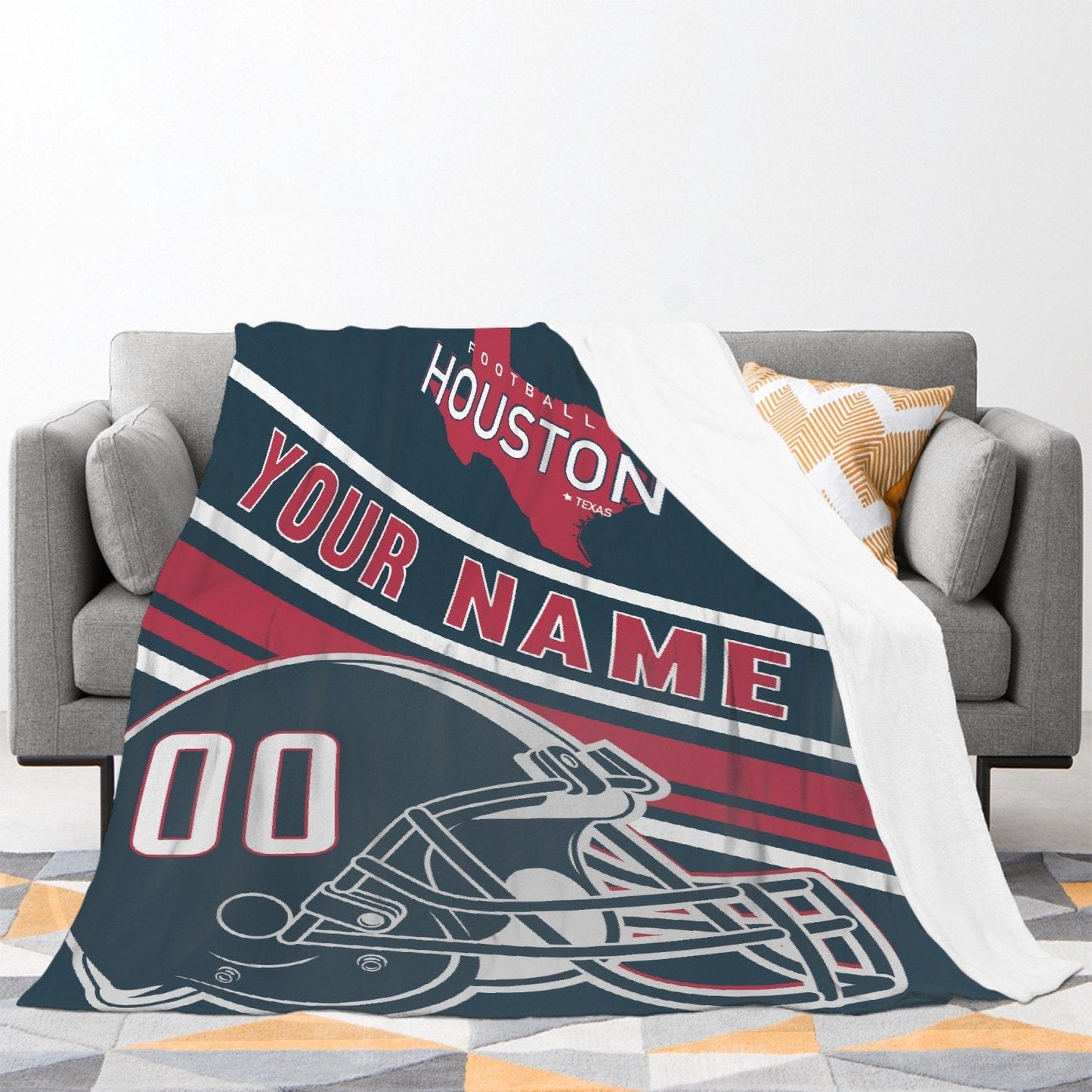 Personalized Football HOUSTON Custom Fans Add Name Number Blanket