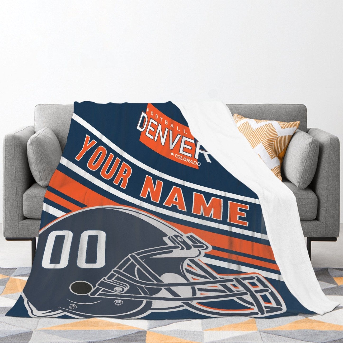 Personalized Football DENVER  Custom Fans Add Name Number Blanket