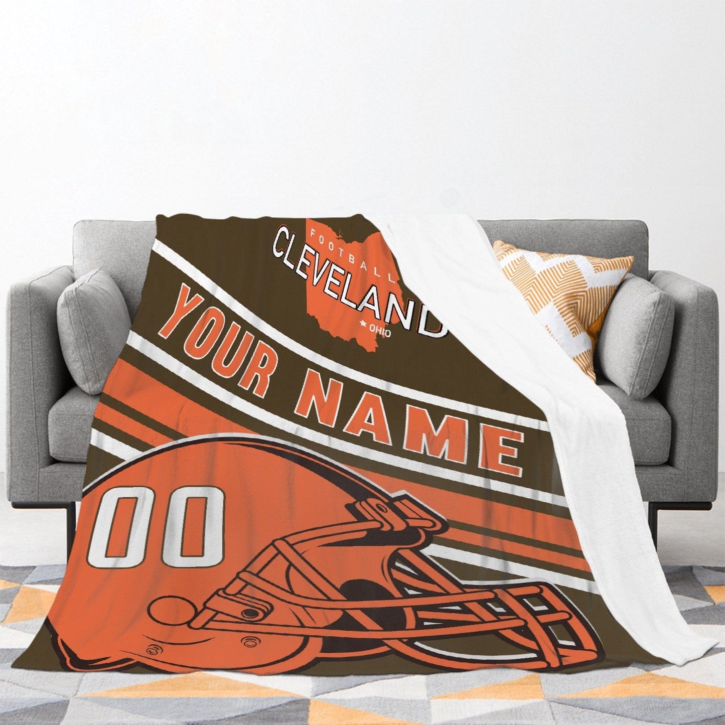 Personalized Football Cleveland City  Custom Fans Add Name Number Blanket