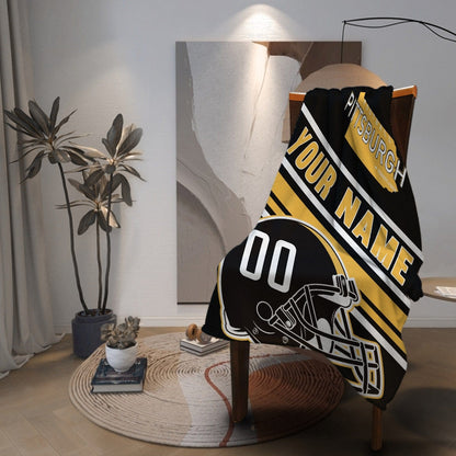 Personalized Football PITTSBURGH  Custom Fans Add Name Number Blanket