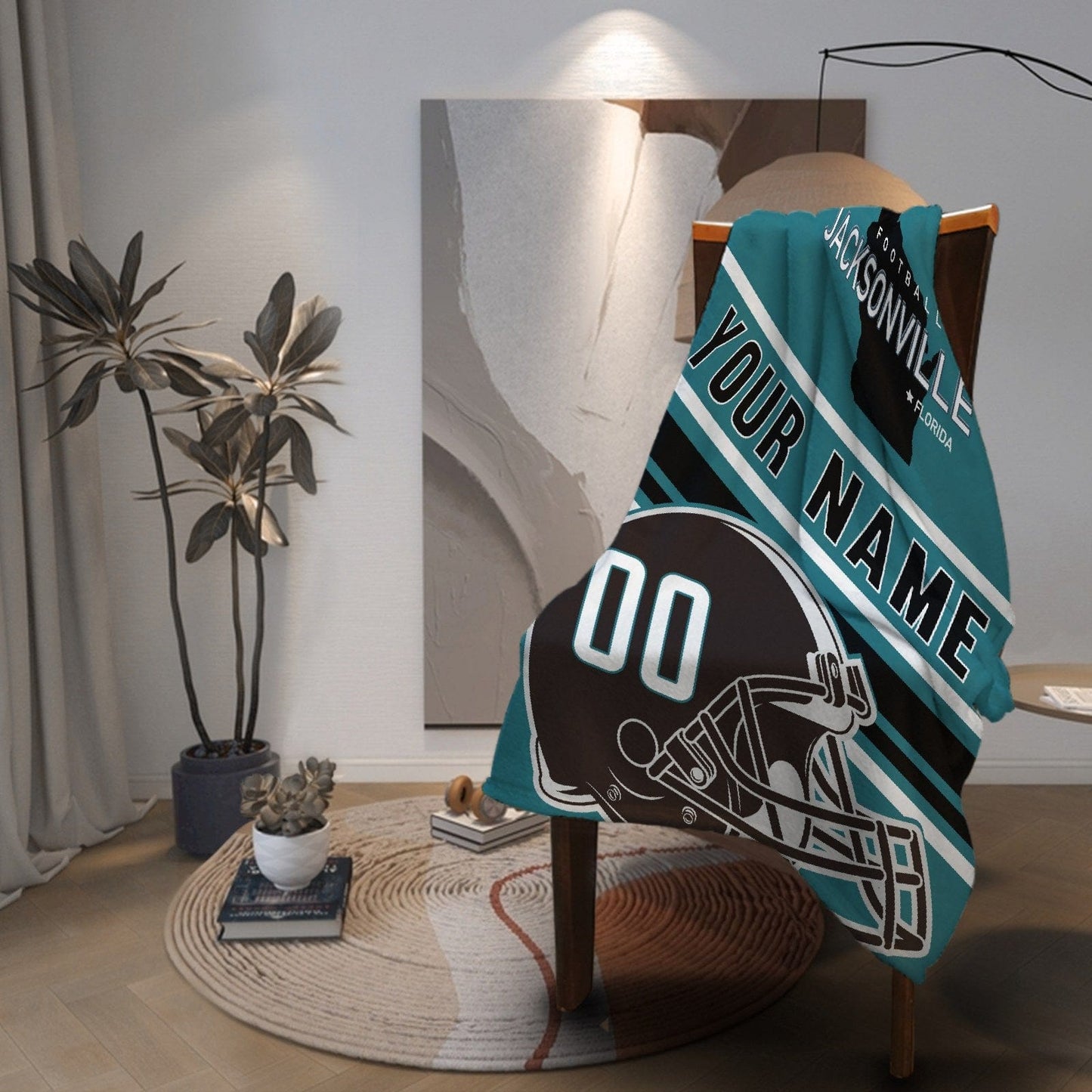 Personalized Football JACKSONVILLE Custom Fans Add Name Number Blanket