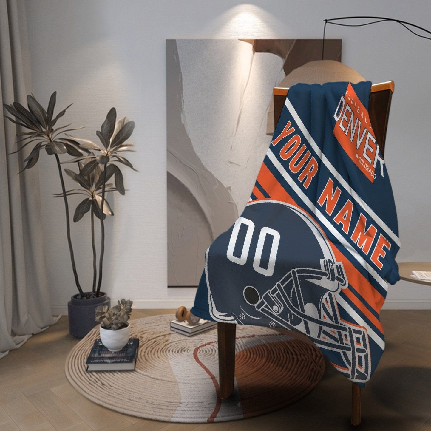 Personalized Football DENVER  Custom Fans Add Name Number Blanket